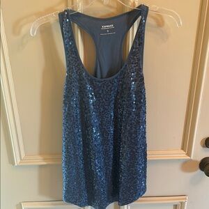 Express Blue Sequin Sleeveless Tank Top